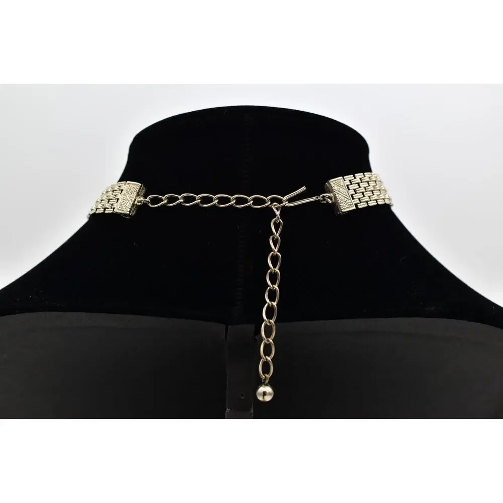 Vintage Statement Choker Necklace Silver Tone Chain Linked Chunky 1970s BinBJ